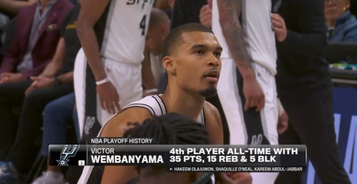 文班单场35+分15+板5+盖帽！NBA历史第4人！比肩大梦鲨鱼天勾